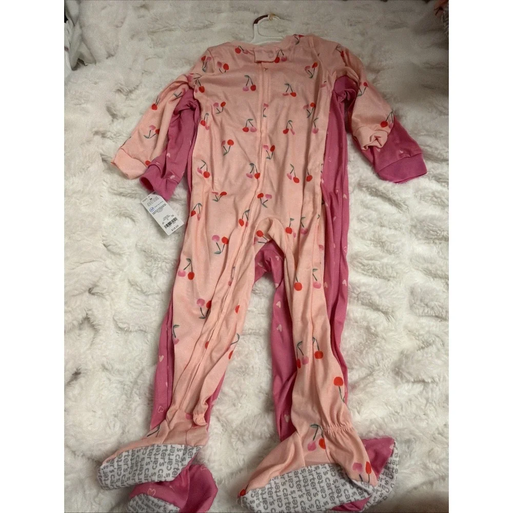Toddler Girls' Carter's 2-Pack Pink Heart & Cherry Footie Pajamas Size 3T NWT
